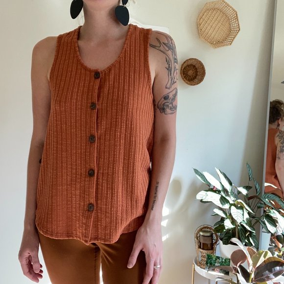 W5 Tops - Rust Ribbed Tank Top with Button Detail